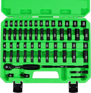 SWANLAKE Impact Socket Set | 1/4" Drive | 56-Piece | SAE 5/32" to 9/16" | Metric 4-15mm | 6-Point Cr-V | Ratchet Handle | Extension Bar | Universal Joint