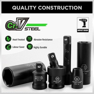 SWANLAKE Impact Socket Set | 3/8" Drive | 50-Piece | SAE 5/16" to 3/4" | Metric 8-22mm | 6-Point Cr-V | Ratchet Handle | Extension Bar | Universal Joint