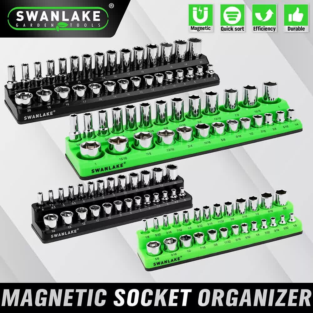 SWANLAKE Magnetic Socket Organizer Tray | 4-Piece Set | 3/8" 1/4" SAE Metric Holder