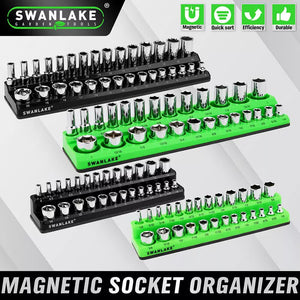 SWANLAKE Magnetic Socket Organizer Tray | 4-Piece Set | 3/8" 1/4" SAE Metric Holder