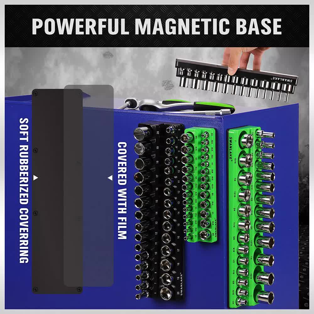 SWANLAKE Magnetic Socket Organizer Tray | 4-Piece Set | 3/8" 1/4" SAE Metric Holder