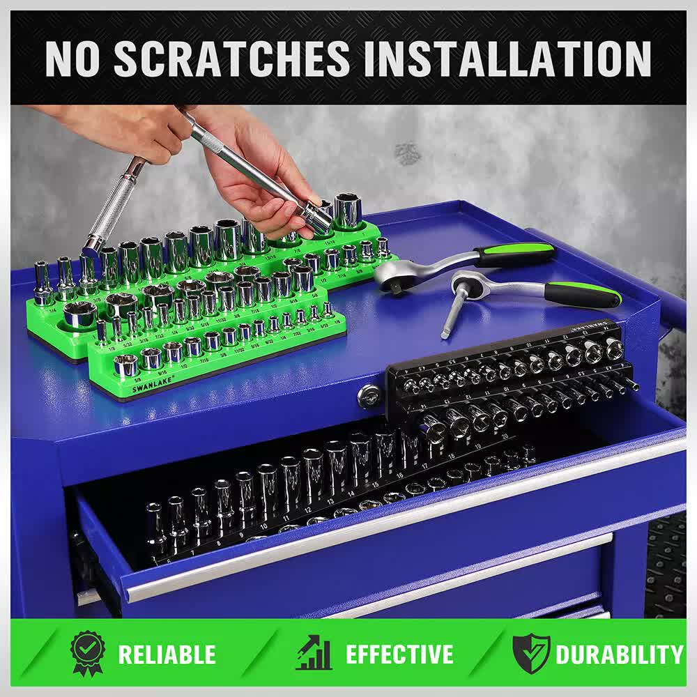SWANLAKE Magnetic Socket Organizer Tray | 4-Piece Set | 3/8" 1/4" SAE Metric Holder