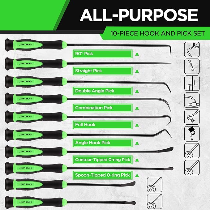 SWANLAKE Pick and Hook Set | 10-Piece | Auto Oil Seal & O-Ring Removal Tool