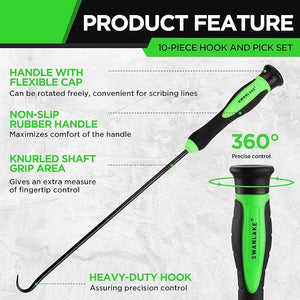 SWANLAKE Pick and Hook Set | 10-Piece | Auto Oil Seal & O-Ring Removal Tool