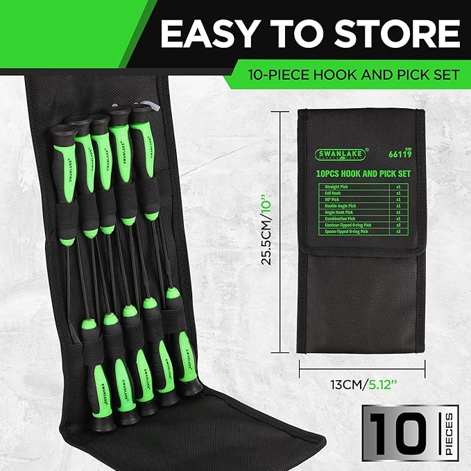 SWANLAKE Pick and Hook Set | 10-Piece | Auto Oil Seal & O-Ring Removal Tool