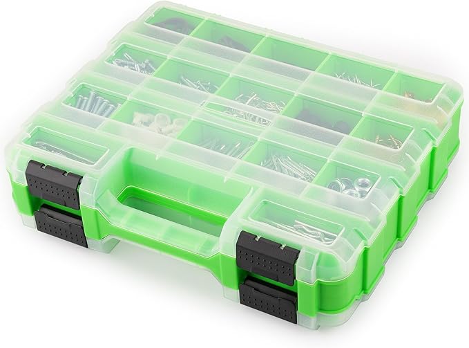 SWANLAKE Small Parts Organizer | 34-Compartment | Double-Sided Storage Box | Removable Dividers | Hardware Organizer