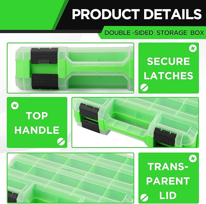 SWANLAKE Small Parts Organizer | 34-Compartment | Double-Sided Storage Box | Removable Dividers | Hardware Organizer