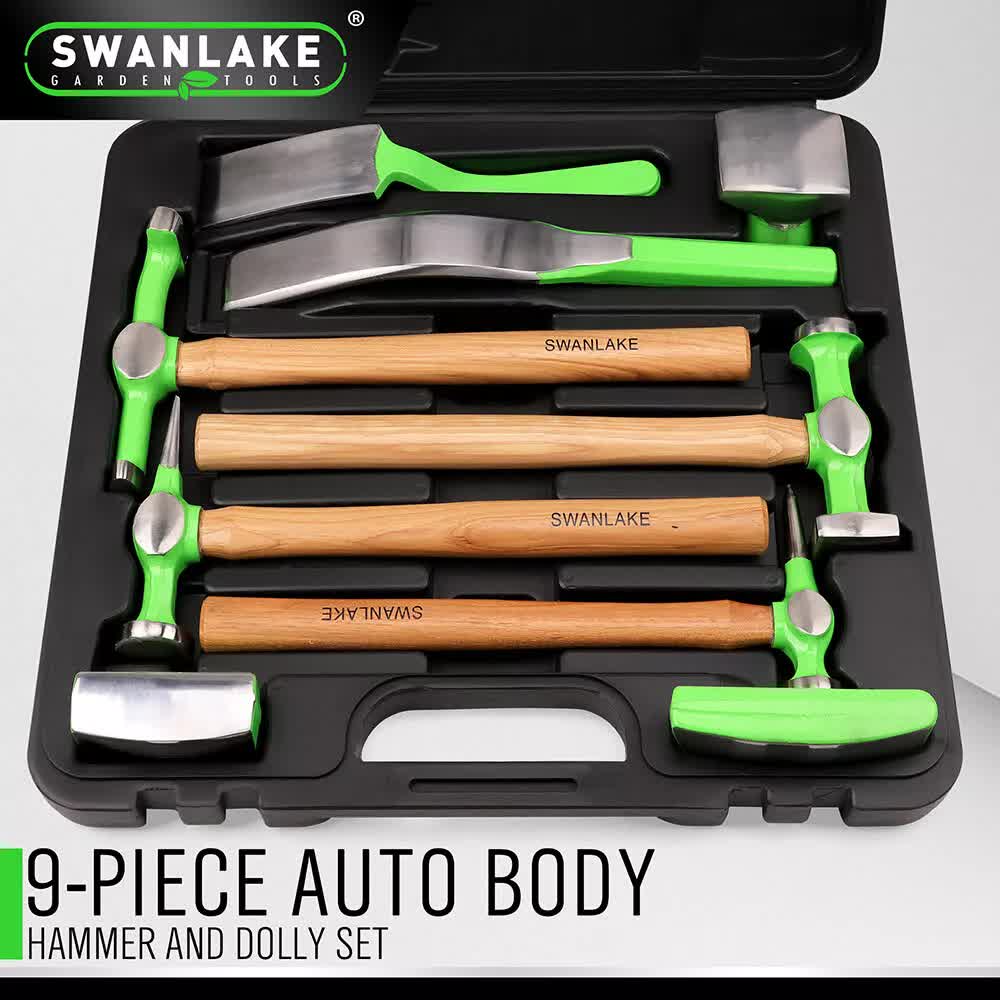 9-Piece Garden Tools Auto Body Hammer Dolly Set | Car Body Dent Repair Tool Case