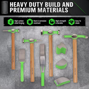 9-Piece Garden Tools Auto Body Hammer Dolly Set | Car Body Dent Repair Tool Case