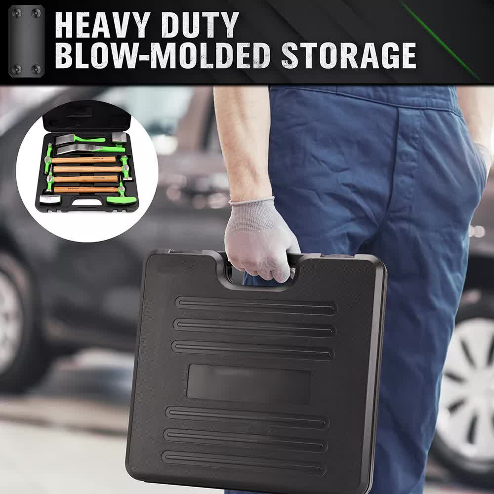 9-Piece Garden Tools Auto Body Hammer Dolly Set | Car Body Dent Repair Tool Case