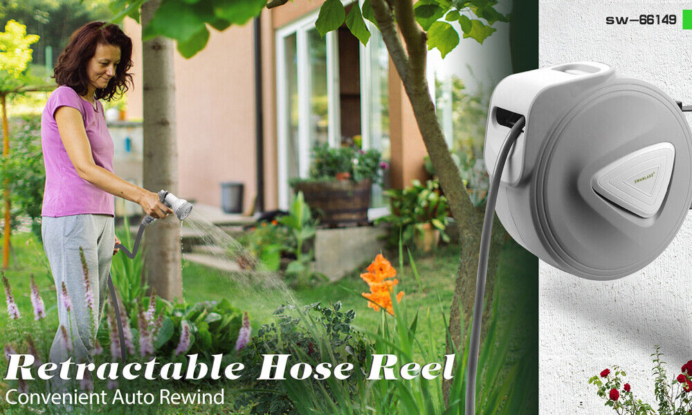 Retractable Garden Air Hose Reel | 10M | Auto Rewind | Wall Mounted | Grey | AU Stock