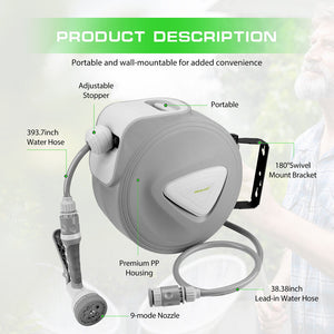 Retractable Garden Air Hose Reel | 10M | Auto Rewind | Wall Mounted | Grey | AU Stock