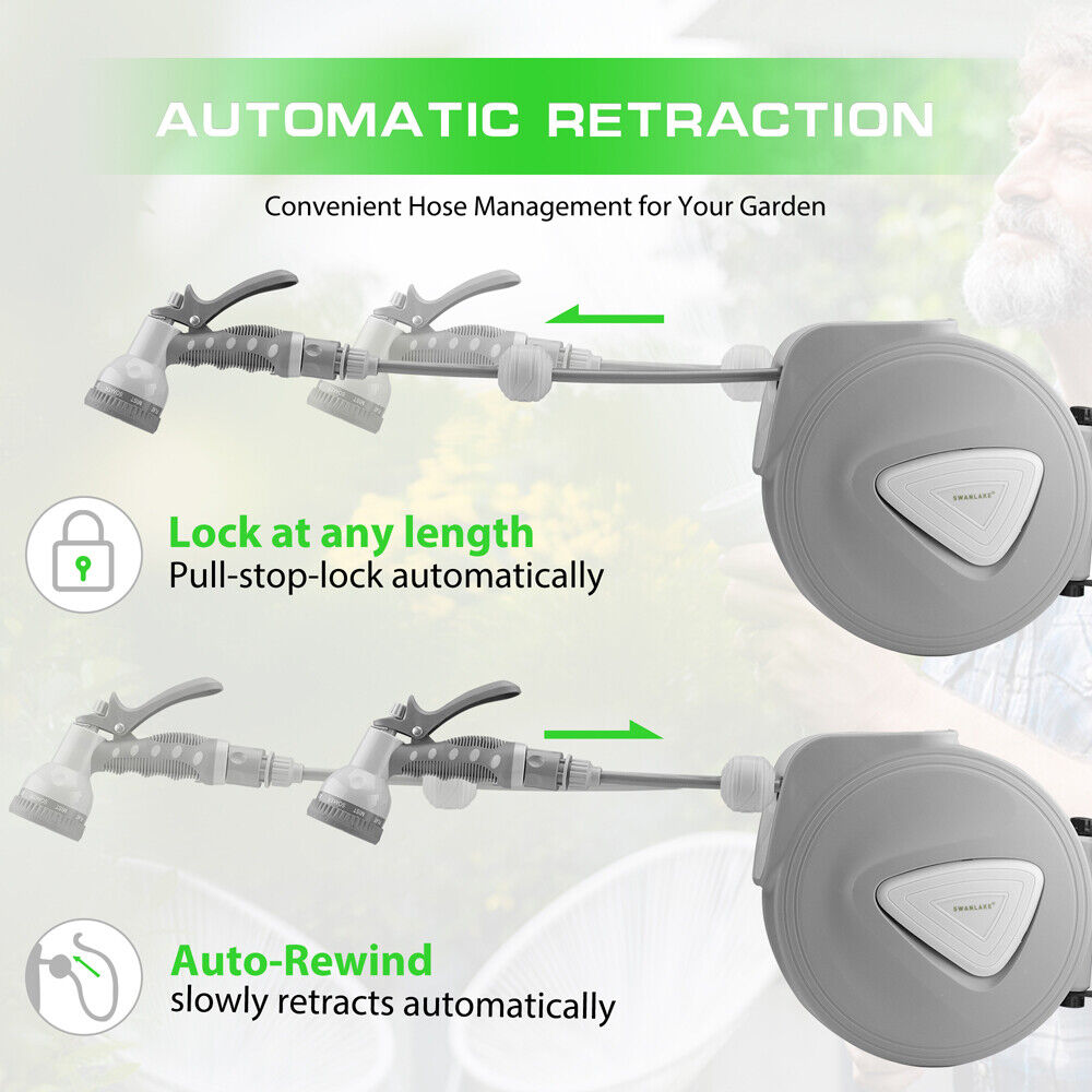 Retractable Garden Air Hose Reel | 10M | Auto Rewind | Wall Mounted | Grey | AU Stock