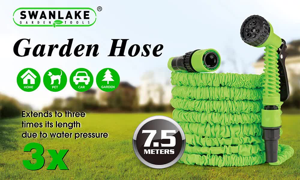 25FT Water Garden Hose | Flexible Expandable Pipe | Car Wash with Spray Nozzle Gun