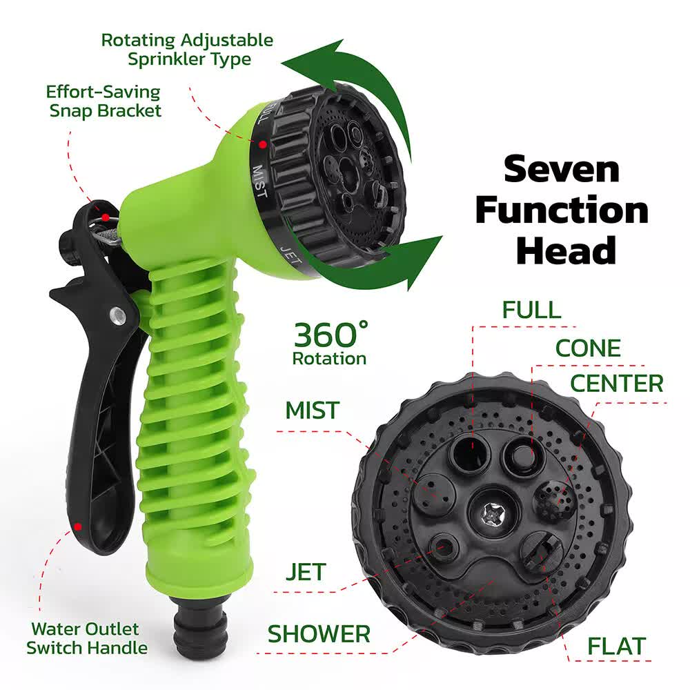 25FT Water Garden Hose | Flexible Expandable Pipe | Car Wash with Spray Nozzle Gun
