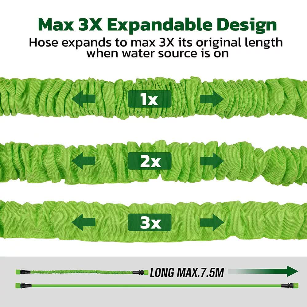 25FT Water Garden Hose | Flexible Expandable Pipe | Car Wash with Spray Nozzle Gun