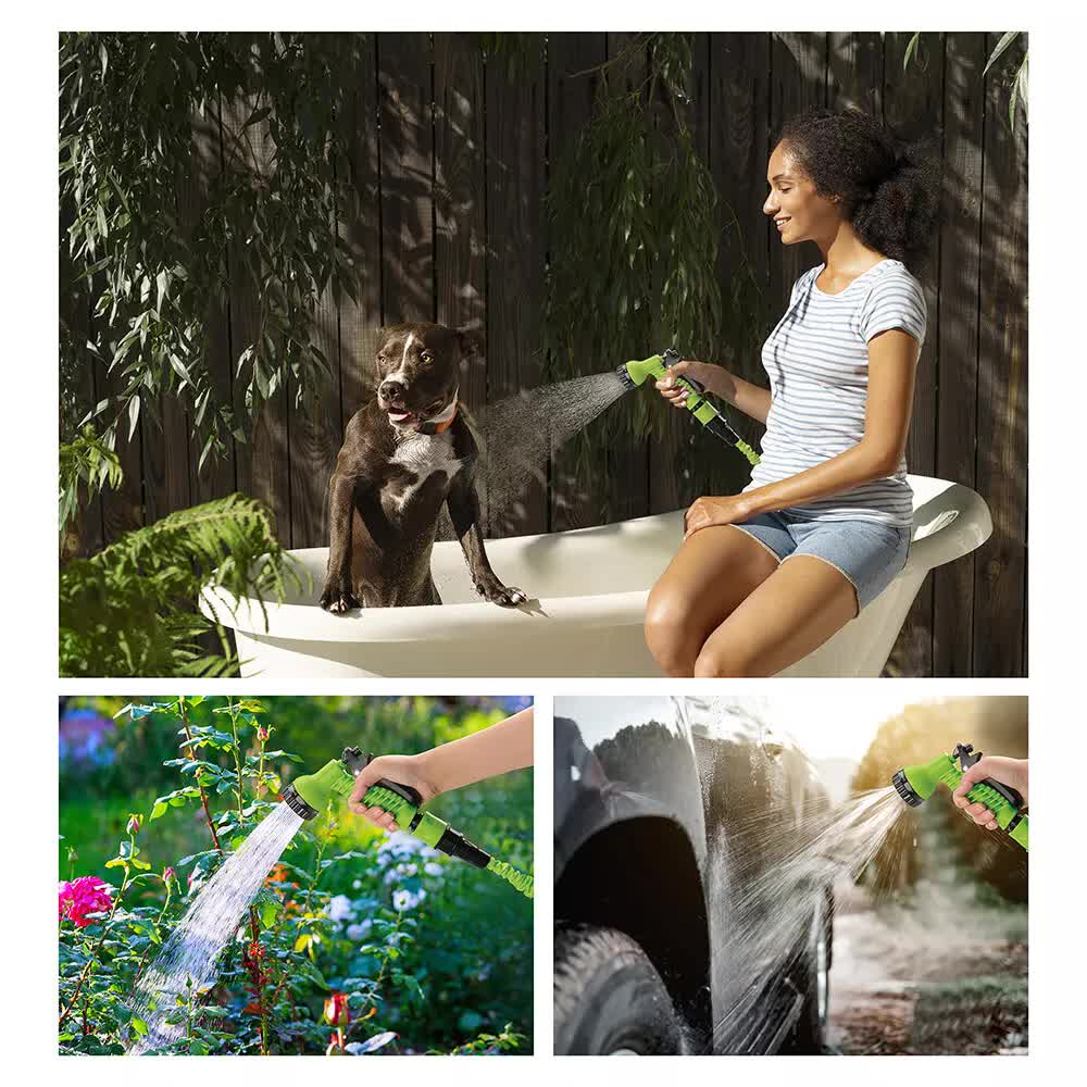 25FT Water Garden Hose | Flexible Expandable Pipe | Car Wash with Spray Nozzle Gun