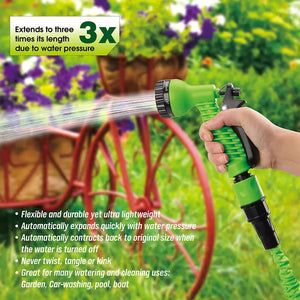 25FT Water Garden Hose | Flexible Expandable Pipe | Car Wash with Spray Nozzle Gun