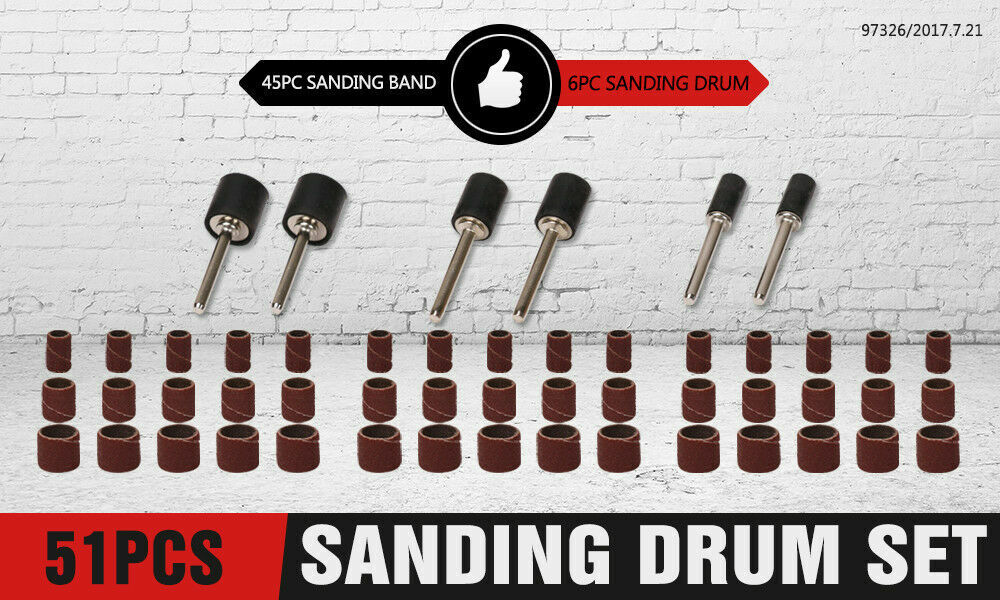 Sanding Bands Drum Sleeve Set | 51-Piece | 120 Grits | Mandrel Dremel Rotary Kit | 3mm Shank