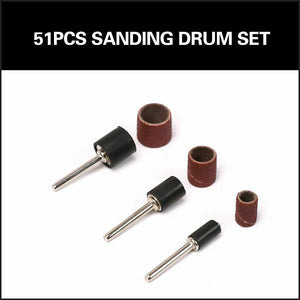 Sanding Bands Drum Sleeve Set | 51-Piece | 120 Grits | Mandrel Dremel Rotary Kit | 3mm Shank