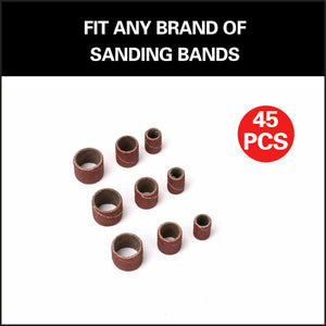 Sanding Bands Drum Sleeve Set | 51-Piece | 120 Grits | Mandrel Dremel Rotary Kit | 3mm Shank