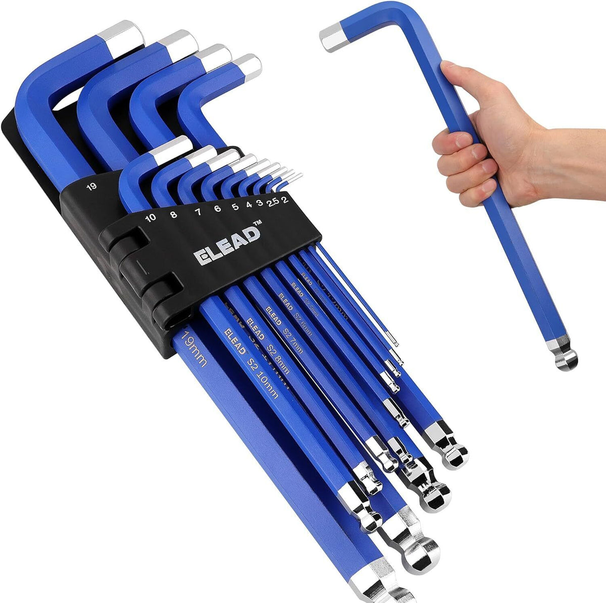 ELEAD 13pc Extra Large Hex Key Set | Long Allen Key Wrench | Ball End Metric | 2-19mm