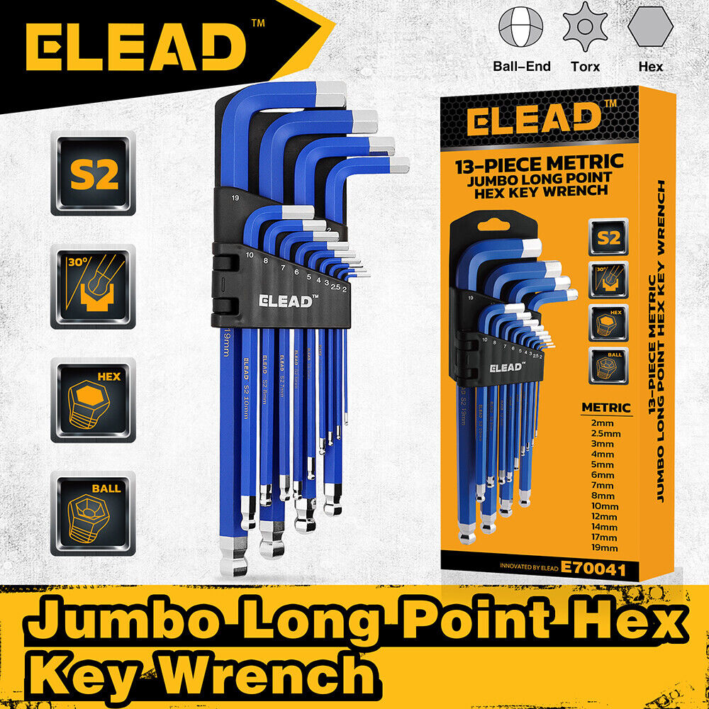 ELEAD 13pc Extra Large Hex Key Set | Long Allen Key Wrench | Ball End Metric | 2-19mm