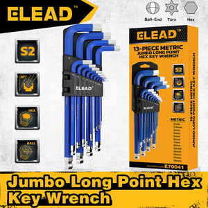 ELEAD 13pc Extra Large Hex Key Set | Long Allen Key Wrench | Ball End Metric | 2-19mm