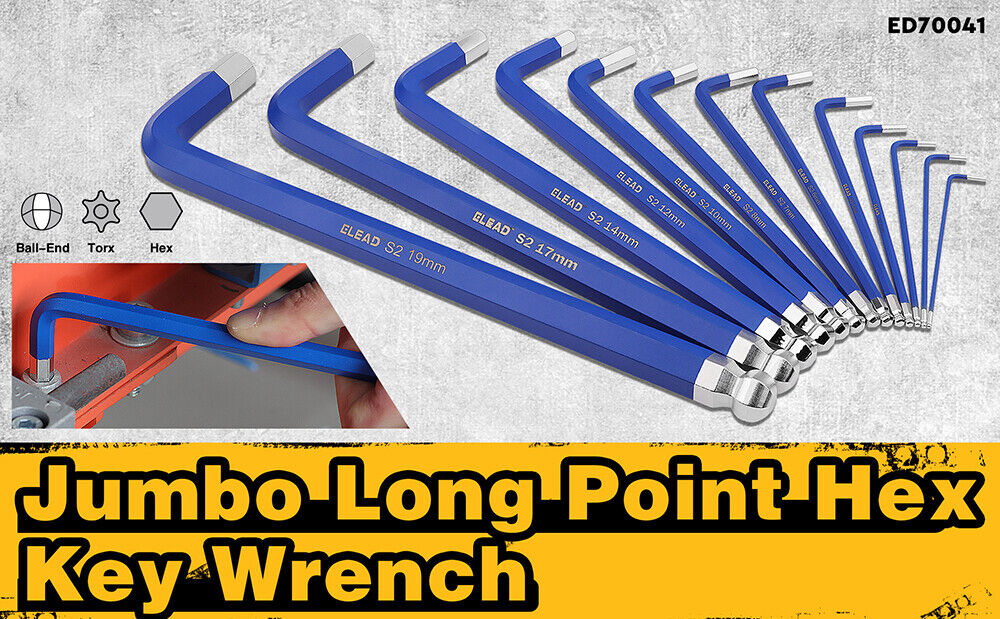 ELEAD 13pc Extra Large Hex Key Set | Long Allen Key Wrench | Ball End Metric | 2-19mm