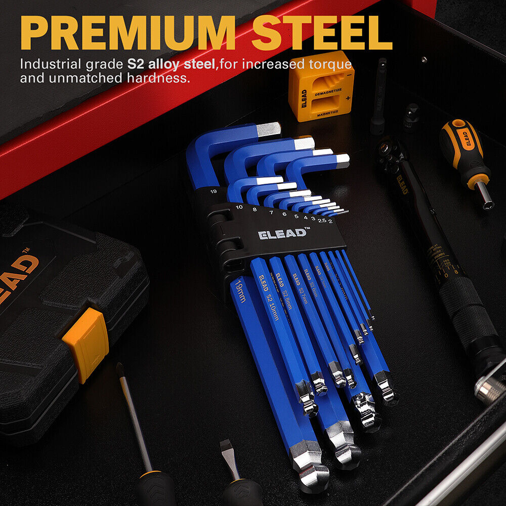 ELEAD 13pc Extra Large Hex Key Set | Long Allen Key Wrench | Ball End Metric | 2-19mm