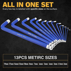 ELEAD Jumbo Hex Key Allen Wrench Set | 13-Piece | Metric 2-19mm | Long Ball End CR-V | Automotive & Furniture Use