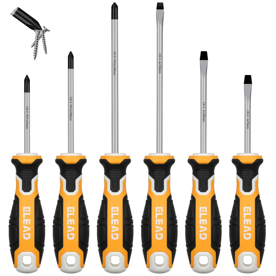 ELEAD Magnetic Screwdriver Set | 6-Piece | Phillips & Slotted | Non-Slip CR-V Handles