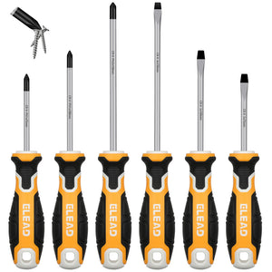 ELEAD Magnetic Screwdriver Set | 6-Piece | Phillips & Slotted | Non-Slip CR-V Handles