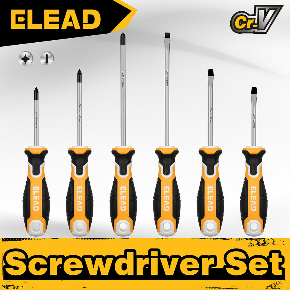 ELEAD Magnetic Screwdriver Set | 6-Piece | Phillips & Slotted | Non-Slip CR-V Handles