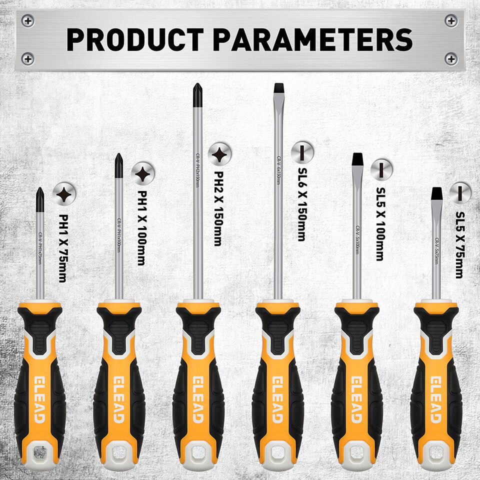 ELEAD Magnetic Screwdriver Set | 6-Piece | Phillips & Slotted | Non-Slip CR-V Handles