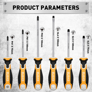 ELEAD Magnetic Screwdriver Set | 6-Piece | Phillips & Slotted | Non-Slip CR-V Handles