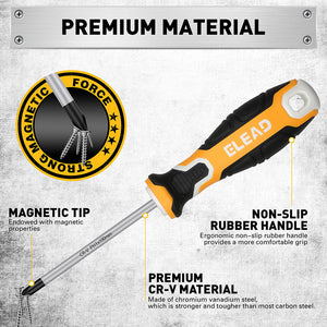 ELEAD Magnetic Screwdriver Set | 6-Piece | Phillips & Slotted | Non-Slip CR-V Handles