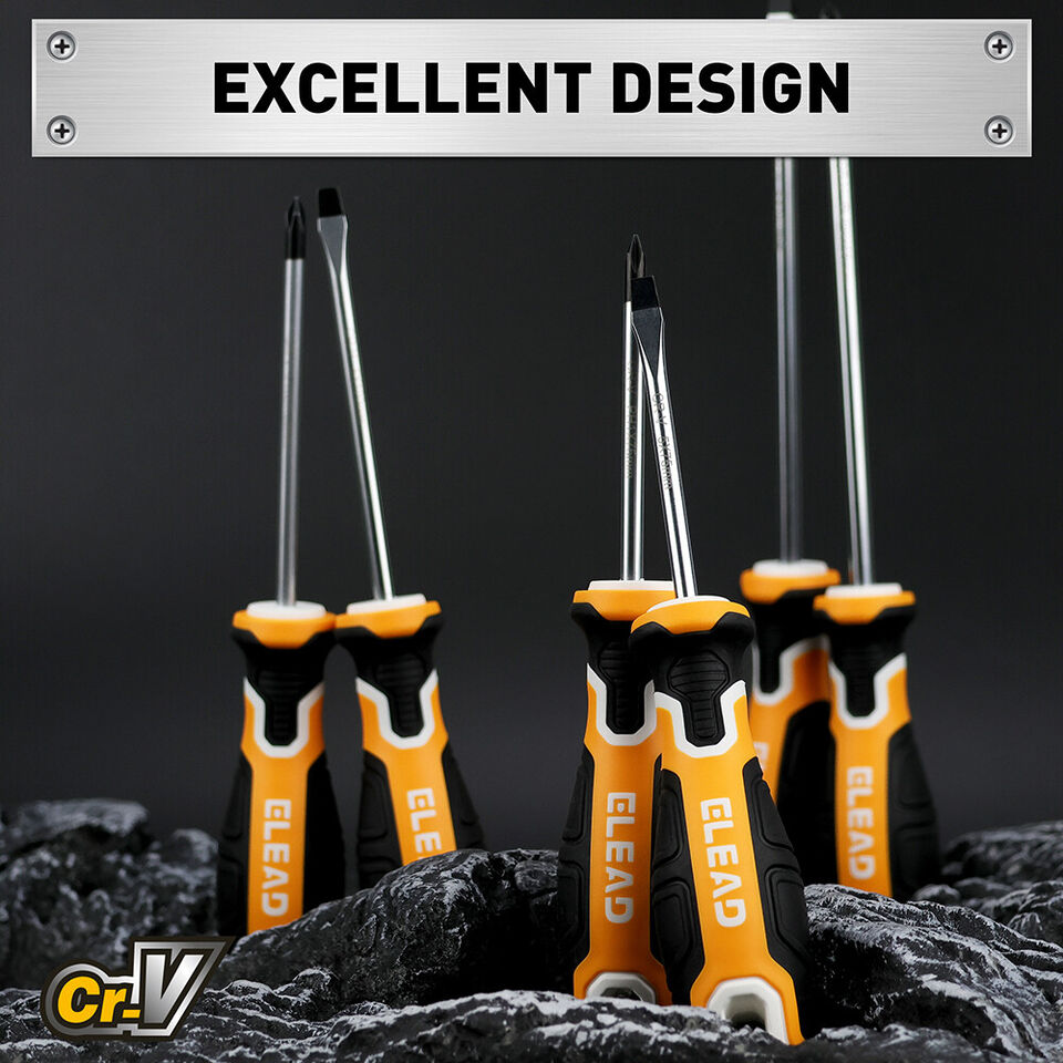 ELEAD Magnetic Screwdriver Set | 6-Piece | Phillips & Slotted | Non-Slip CR-V Handles