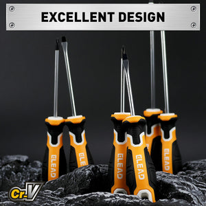 ELEAD Magnetic Screwdriver Set | 6-Piece | Phillips & Slotted | Non-Slip CR-V Handles