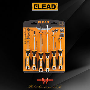 ELEAD Magnetic Screwdriver Set | 6-Piece | Phillips & Slotted | Non-Slip CR-V Handles