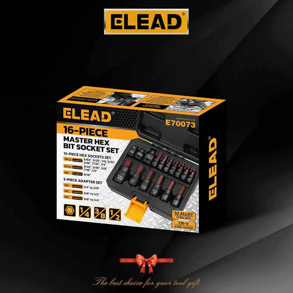 16Pc SAE Hex Bit Impact Socket Set | 5/64"-9/16" | Allen Socket Set with Adapter