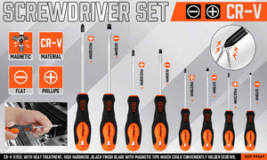 HORUSDY Magnetic Screwdriver Set | 8-Piece | Non-Slip Handle | Phillips & Slotted Tools
