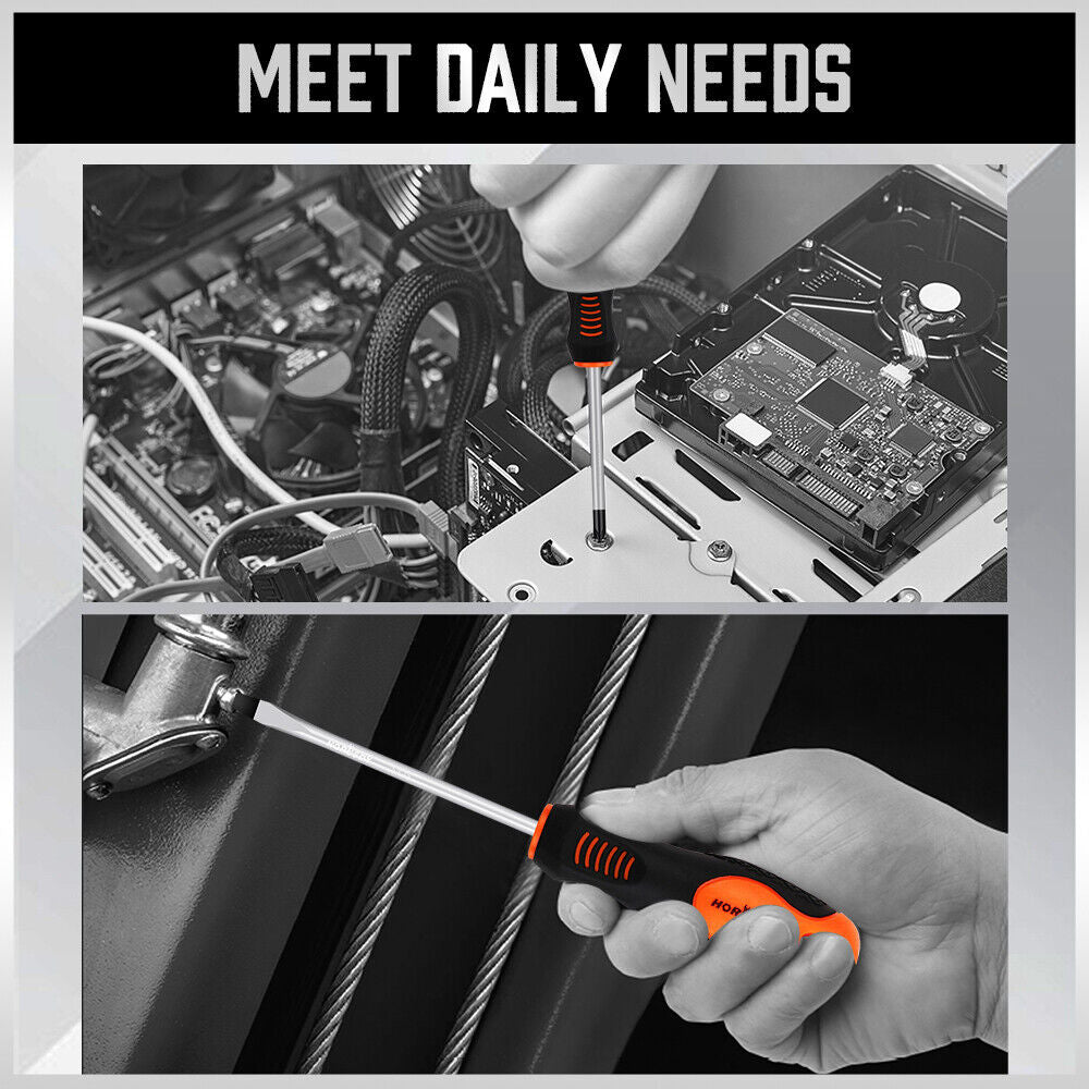 HORUSDY Magnetic Screwdriver Set | 8-Piece | Non-Slip Handle | Phillips & Slotted Tools