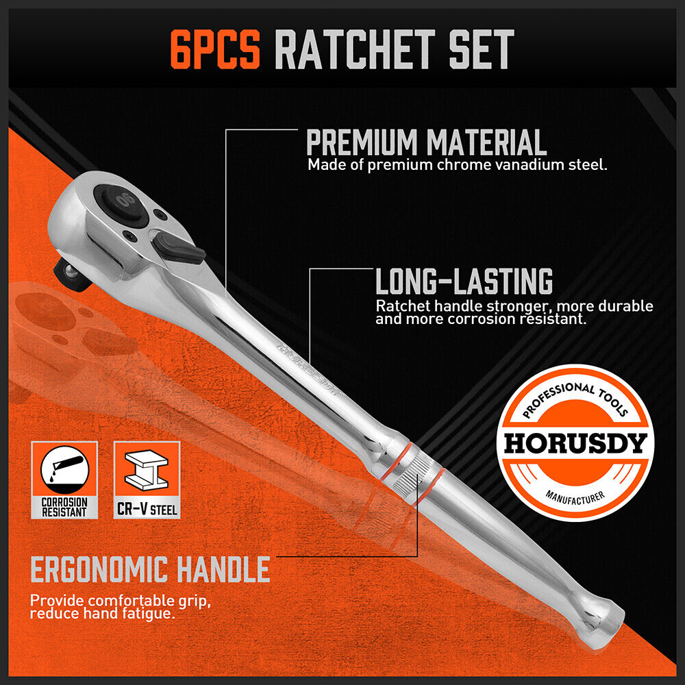 Mini Ratchet Spanner 1/2", 3/8", 1/4" Drive | 90 Tooth Extension Bar | Workshop With Bag