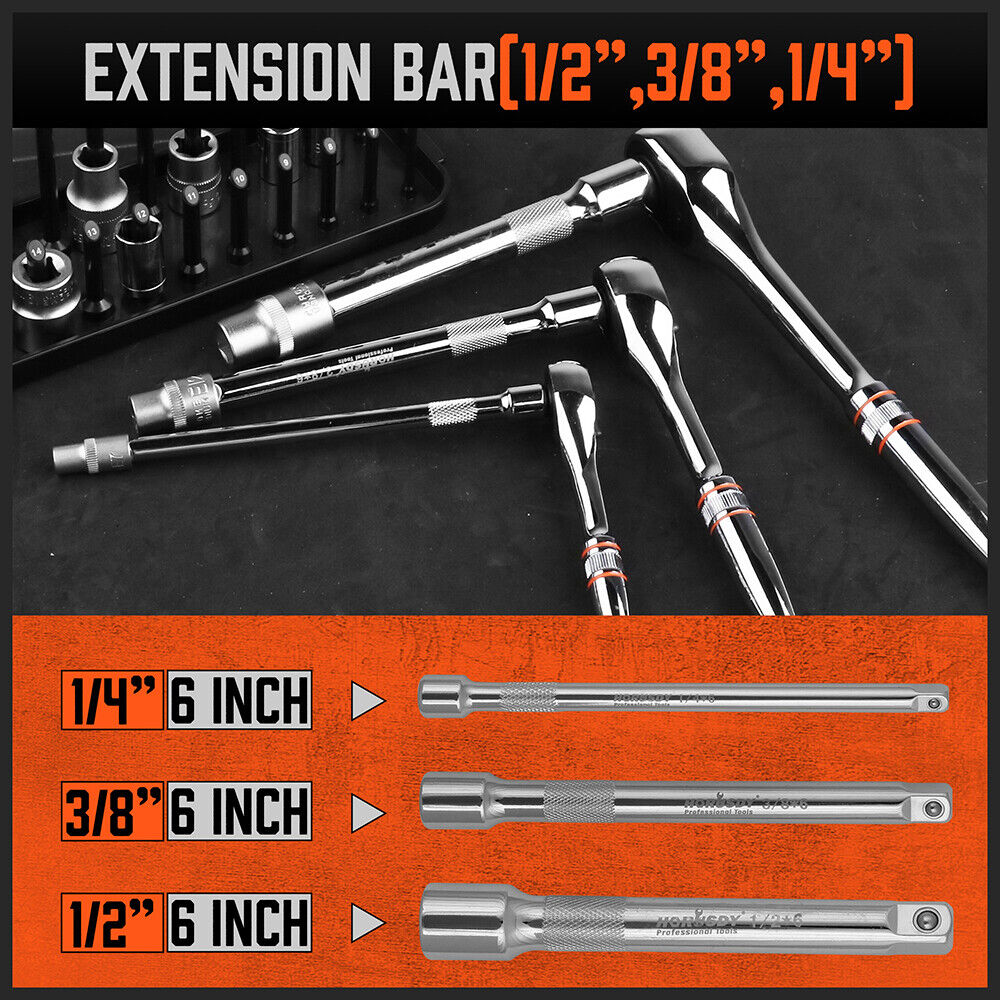 Mini Ratchet Spanner 1/2", 3/8", 1/4" Drive | 90 Tooth Extension Bar | Workshop With Bag