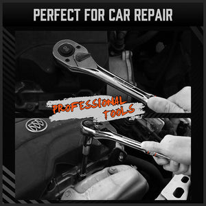Mini Ratchet Spanner 1/2", 3/8", 1/4" Drive | 90 Tooth Extension Bar | Workshop With Bag