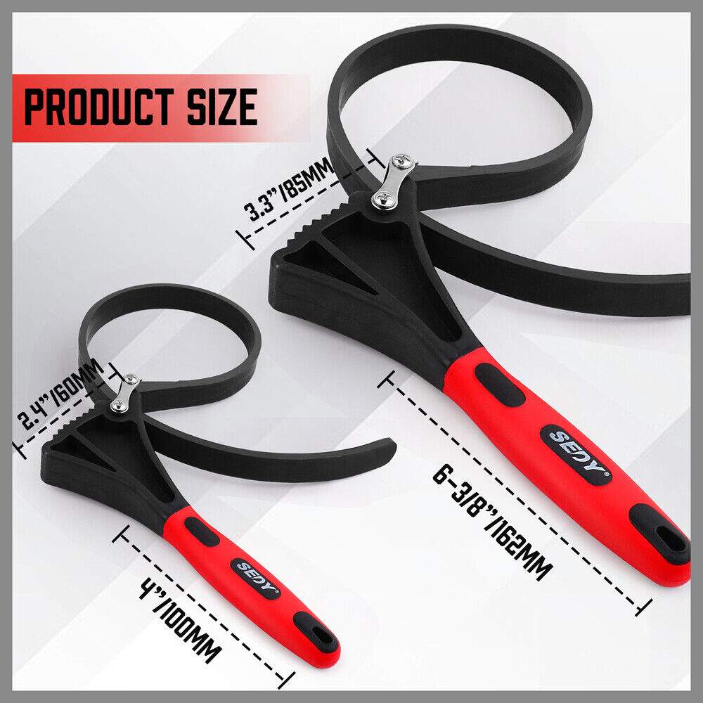 2x Rubber Strap Wrench | Adjustable DIY Plumber | Jars Hose Pipe Oil Filter Opener