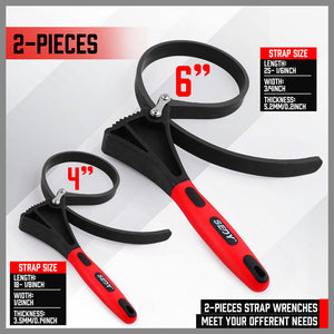 2x Rubber Strap Wrench | Adjustable DIY Plumber | Jars Hose Pipe Oil Filter Opener