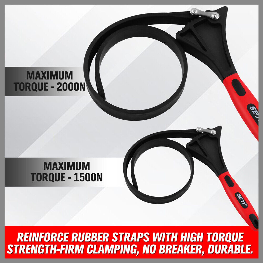 2x Rubber Strap Wrench | Adjustable DIY Plumber | Jars Hose Pipe Oil Filter Opener
