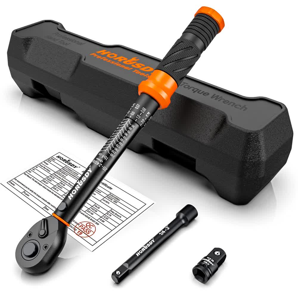 3pc Click Torque Wrench Set | 1/4" Drive | Ratchet + Adaptor + Extension | Workshop